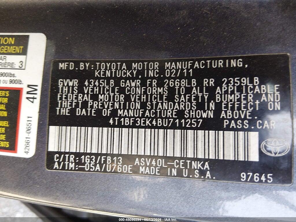 4T1BF3EK4BU711257 2011 TOYOTA CAMRY photo no. 9