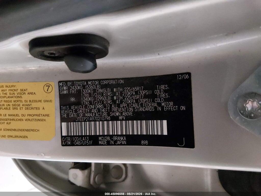 JTEEP21A970210798 2007 TOYOTA HIGHLANDER photo no. 9