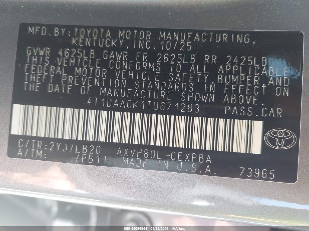4T1DAACK1TU671283 2026 TOYOTA CAMRY photo no. 9