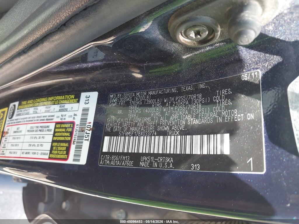 5TFRM5F17BX033774 2011 TOYOTA TUNDRA photo no. 9