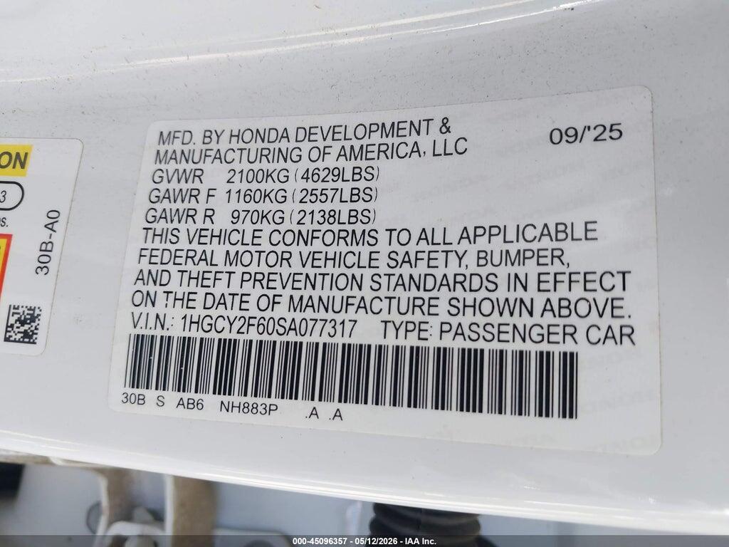 1HGCY2F60SA077317 2025 HONDA ACCORD HYBRID photo no. 9