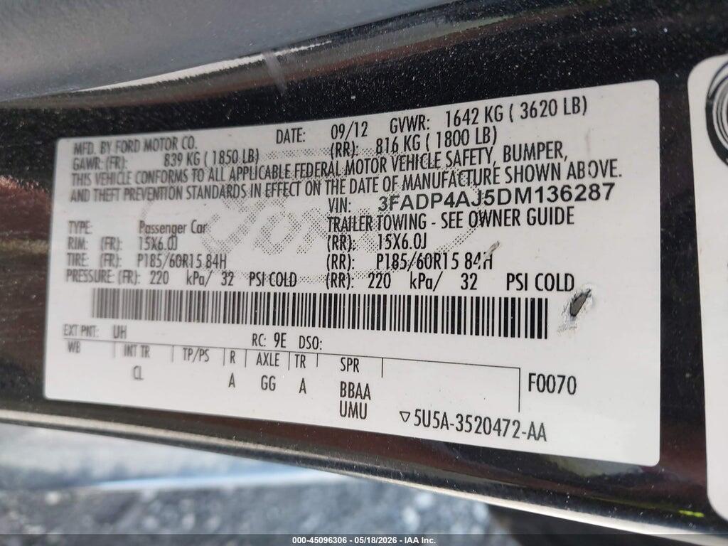 3FADP4AJ5DM136287 2013 FORD FIESTA photo no. 9