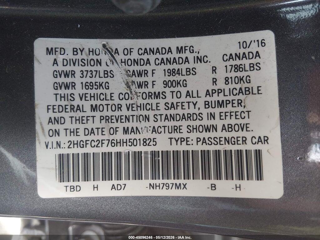2HGFC2F76HH501825 2017 HONDA CIVIC photo no. 9