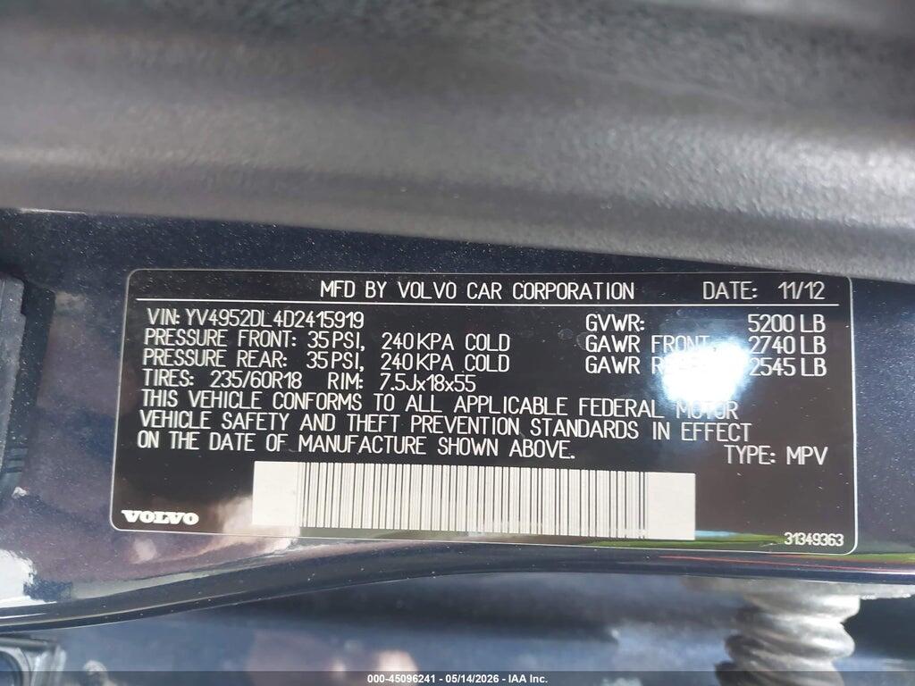 YV4952DL4D2415919 2013 VOLVO XC60 photo no. 9