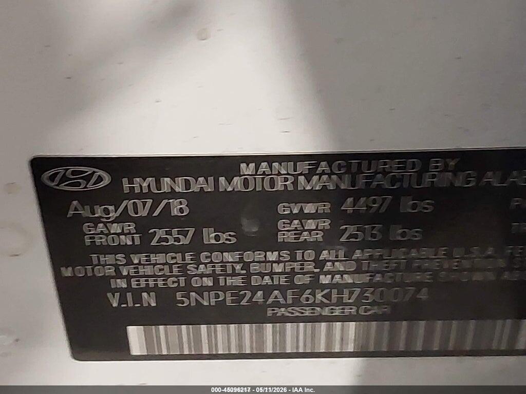 5NPE24AF6KH730074 2019 HYUNDAI SONATA photo no. 9