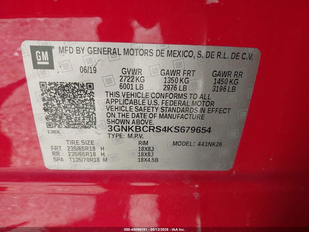 3GNKBCRS4KS679654 2019 CHEVROLET BLAZER photo no. 9