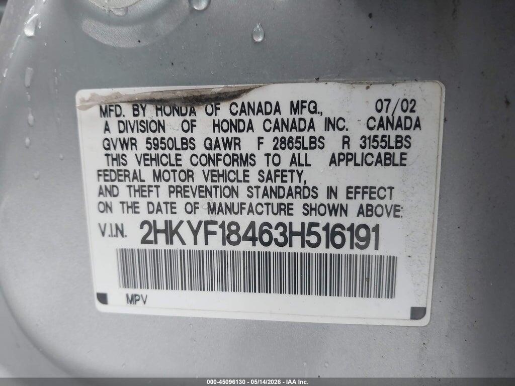 2HKYF18463H516191 2003 HONDA PILOT photo no. 9