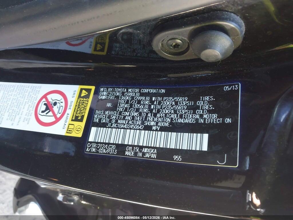 JTJBC1BA4D2450642 2013 LEXUS RX 450H photo no. 9