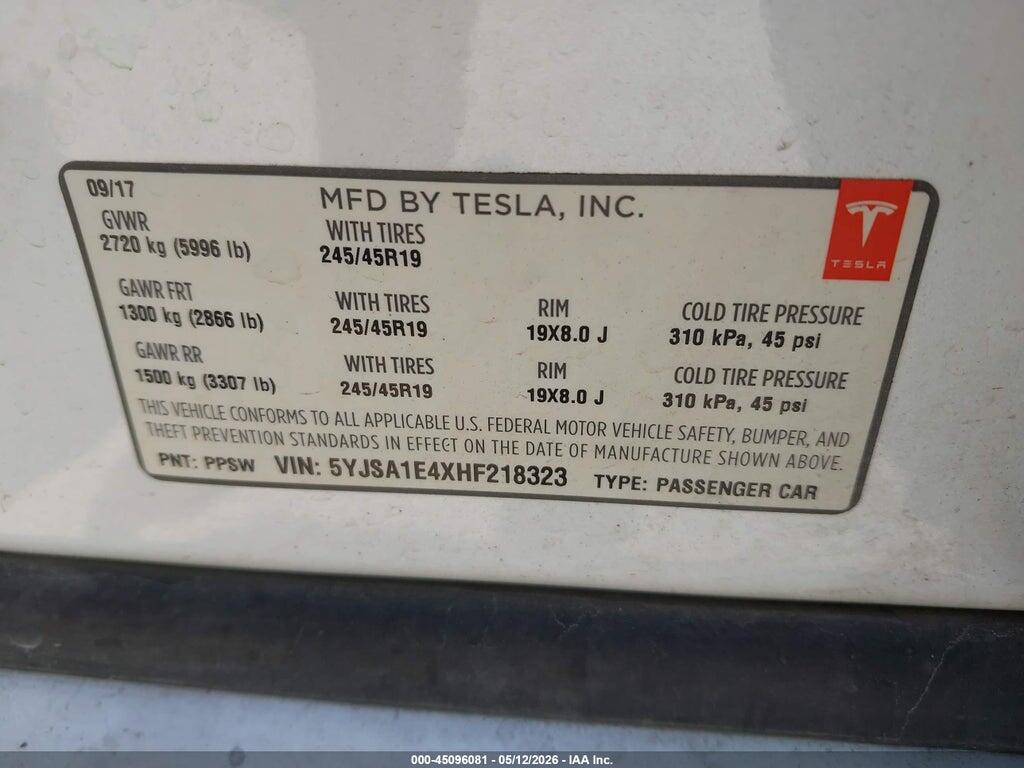 5YJSA1E4XHF218323 2017 TESLA MODEL S photo no. 8