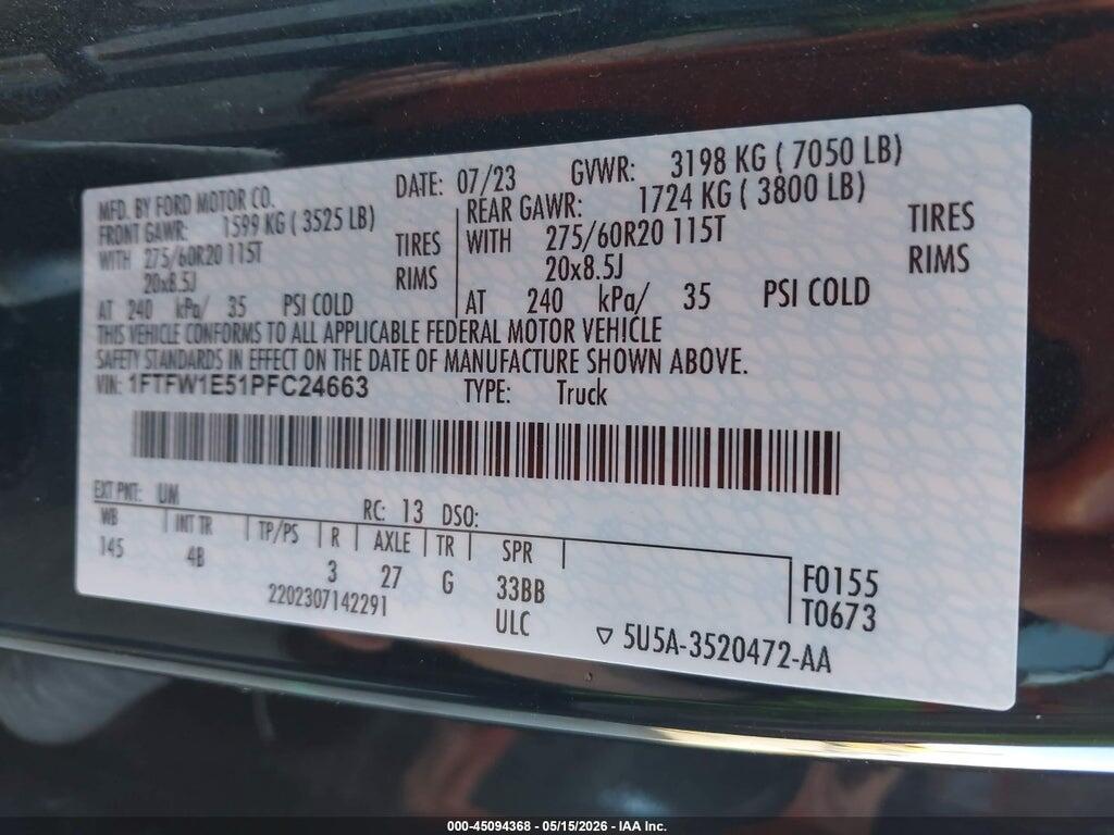 1FTFW1E51PFC24663 2023 FORD F-150 photo no. 9