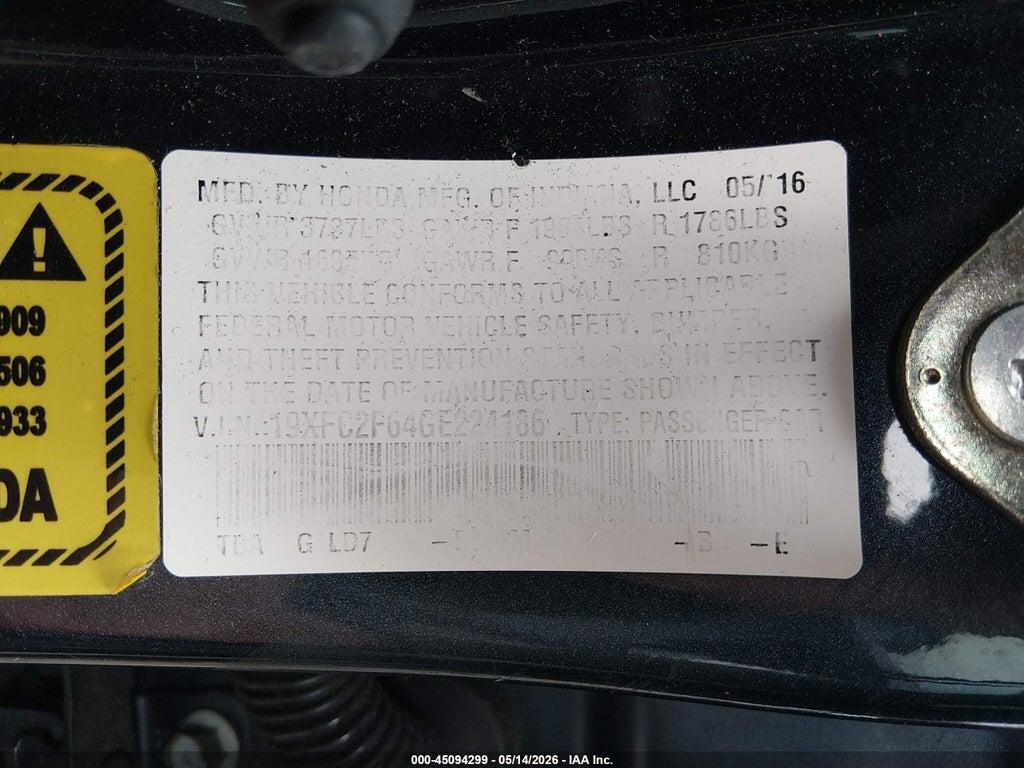 19XFC2F64GE224186 2016 HONDA CIVIC photo no. 9