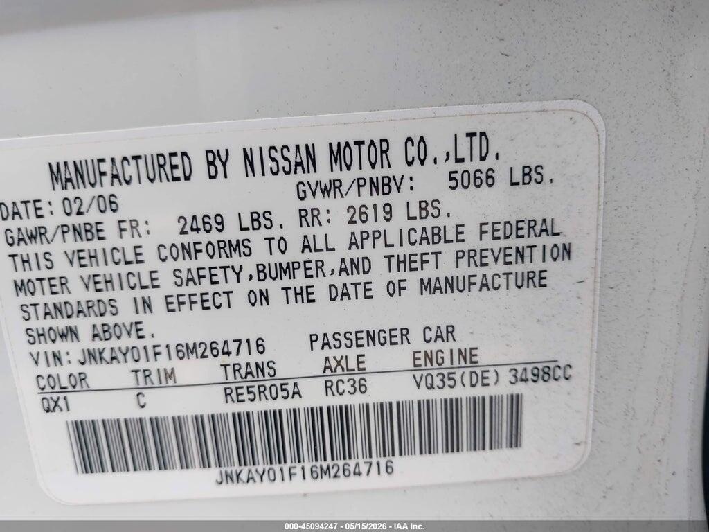 JNKAY01F16M264716 2006 INFINITI M35X photo no. 9