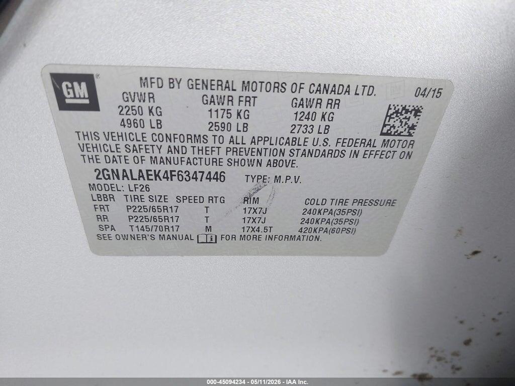 2GNALAEK4F6347446 2015 CHEVROLET EQUINOX photo no. 9