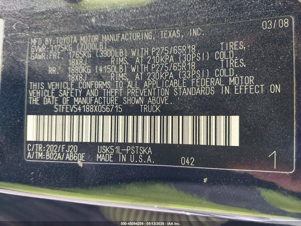 5TFEV54188X056715 2008 TOYOTA TUNDRA photo no. 9