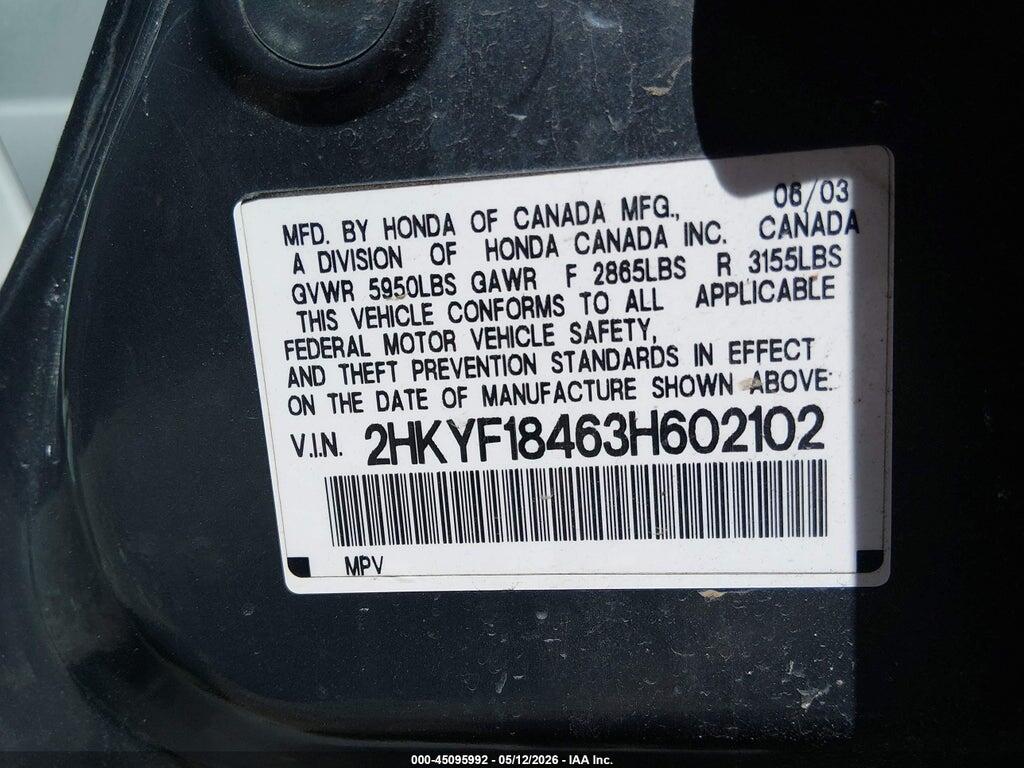 2HKYF18463H602102 2003 HONDA PILOT photo no. 9