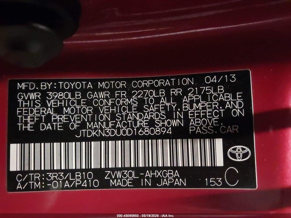 JTDKN3DU0D1680894 2013 TOYOTA PRIUS photo no. 9