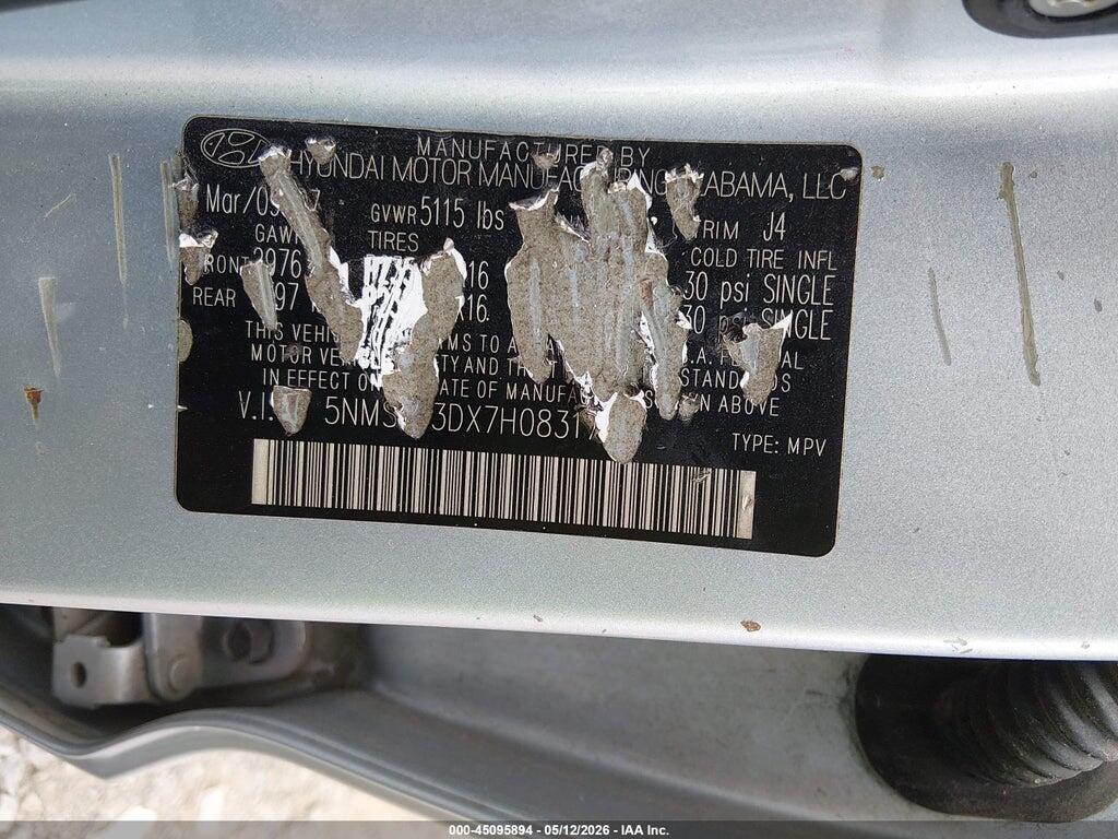 5NMSG13DX7H083178 2007 HYUNDAI SANTA FE photo no. 9