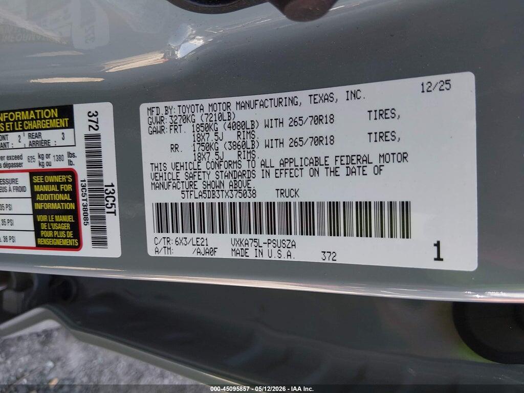 5TFLA5DB3TX375038 2026 TOYOTA TUNDRA photo no. 9
