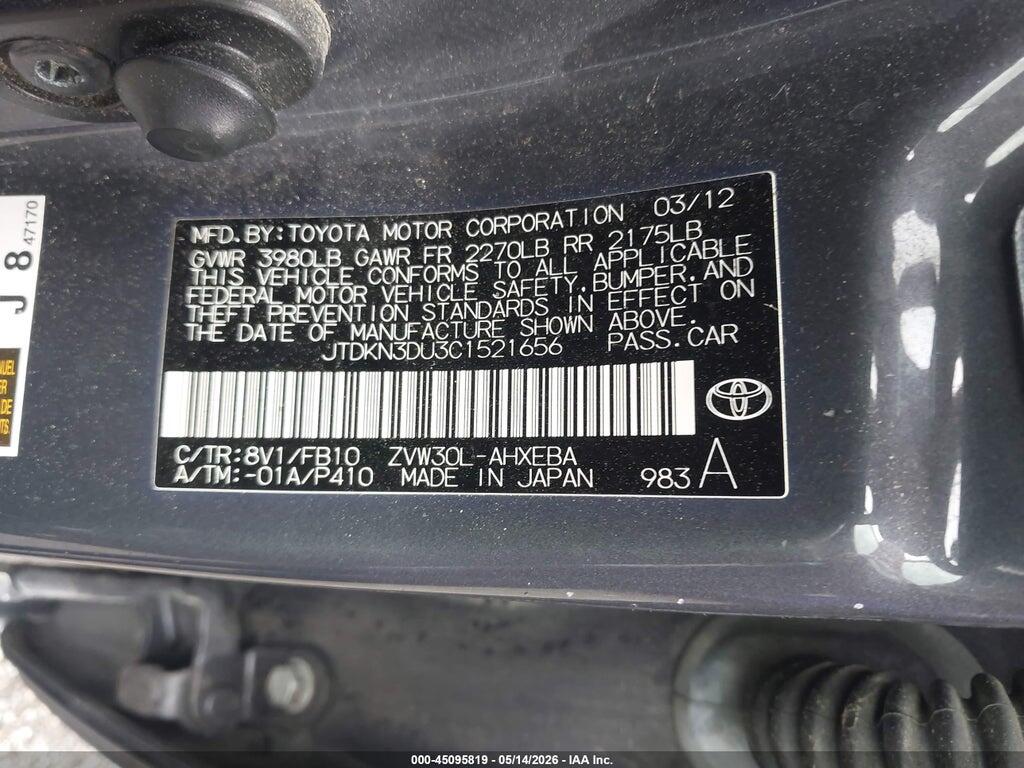 JTDKN3DU3C1521656 2012 TOYOTA PRIUS photo no. 9