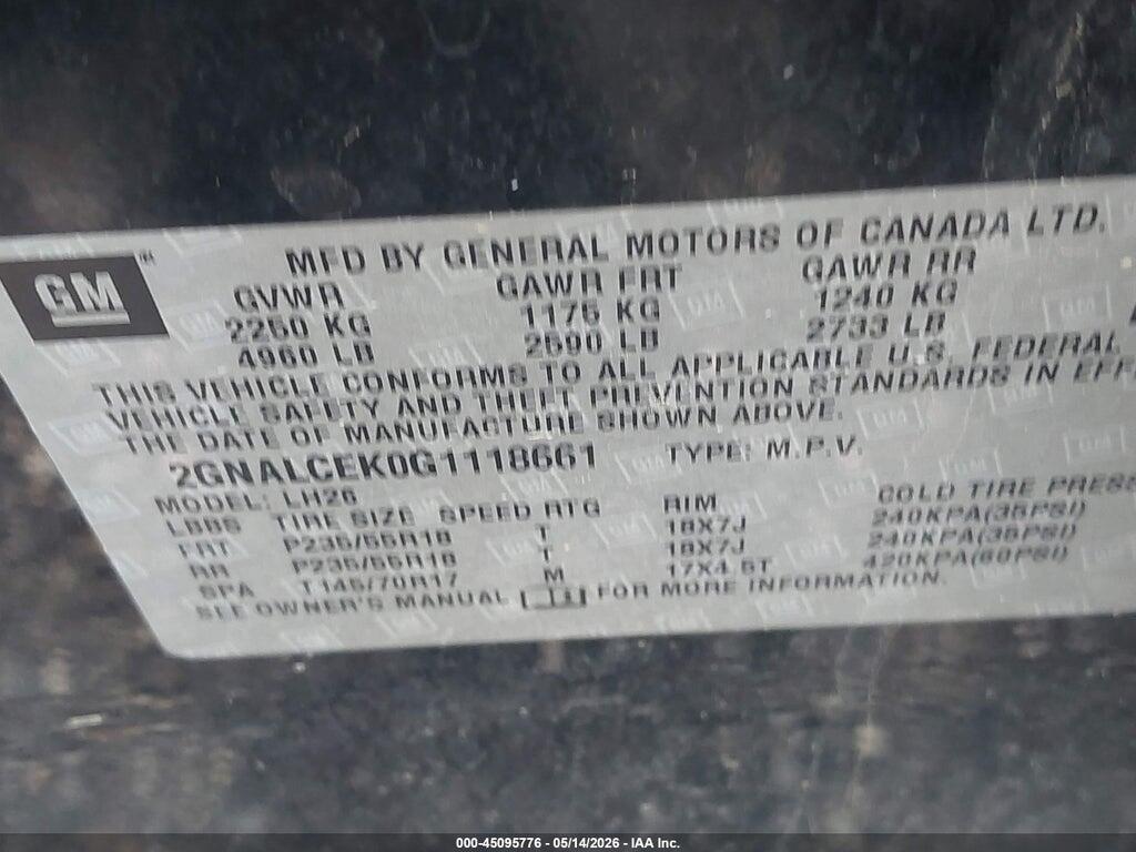 2GNALCEK0G1118661 2016 CHEVROLET EQUINOX photo no. 9