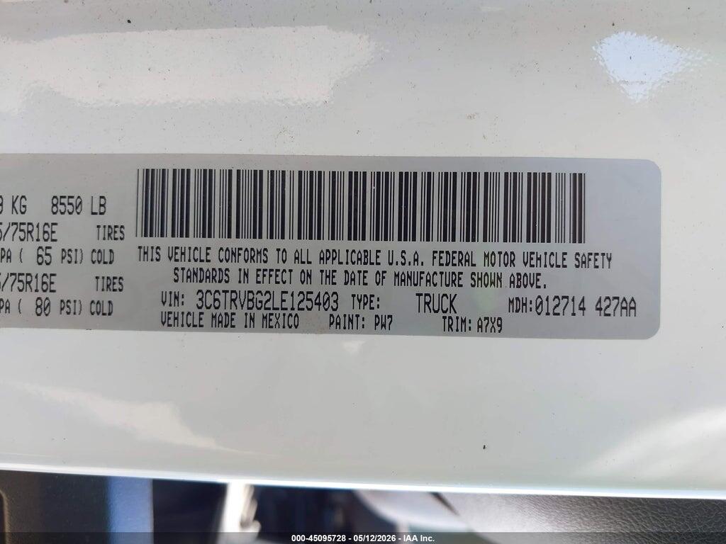 3C6TRVBG2LE125403 2020 RAM PROMASTER 1500 photo no. 9