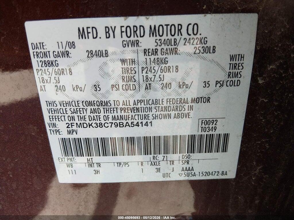 2FMDK38C79BA54141 2009 FORD EDGE photo no. 9