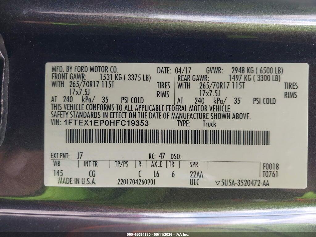 1FTEX1EP0HFC19353 2017 FORD F-150 photo no. 9
