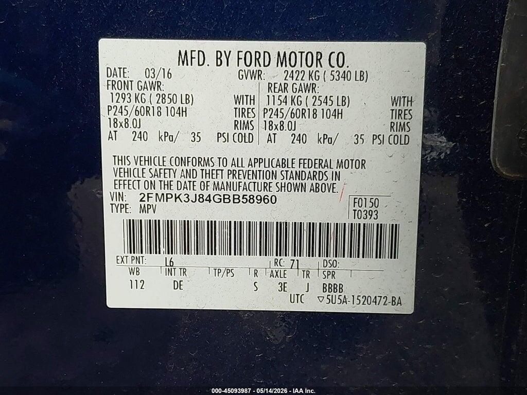 2FMPK3J84GBB58960 2016 FORD EDGE photo no. 9