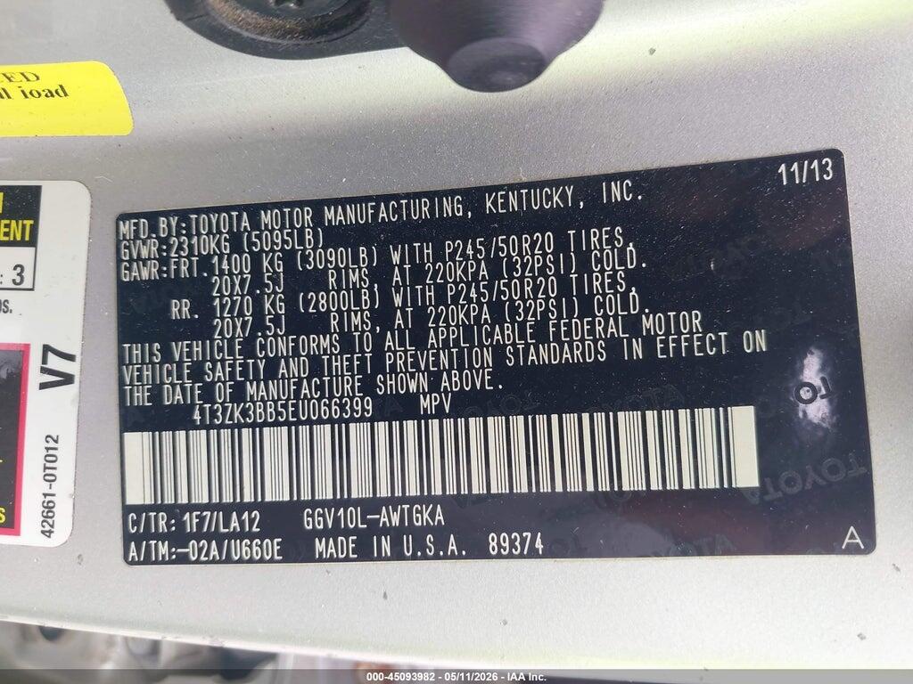 4T3ZK3BB5EU066399 2014 TOYOTA VENZA photo no. 9