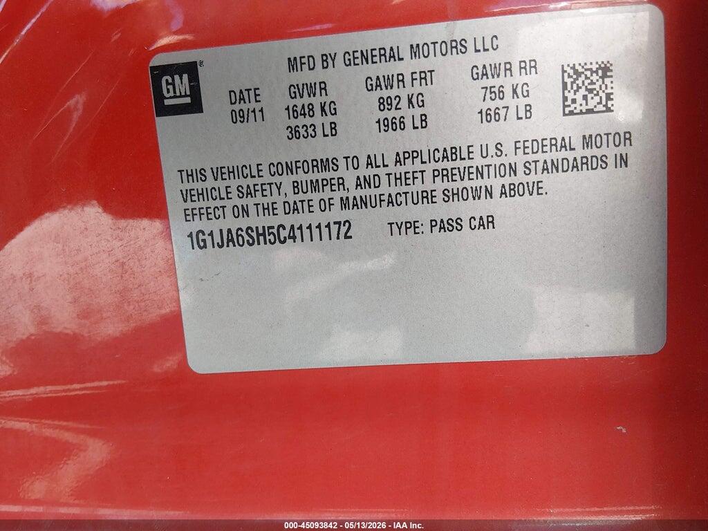 1G1JA6SH5C4111172 2012 CHEVROLET SONIC photo no. 9