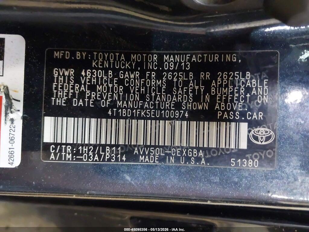 4T1BD1FK5EU100974 2014 TOYOTA CAMRY HYBRID photo no. 9