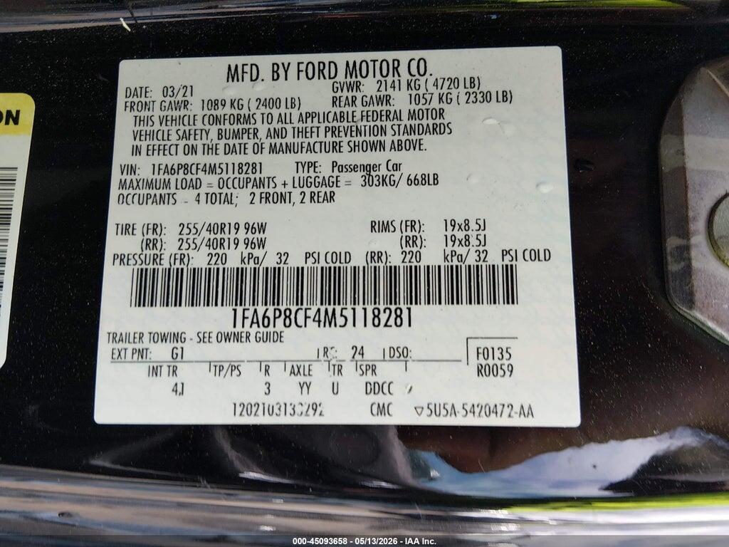 1FA6P8CF4M5118281 2021 FORD MUSTANG photo no. 9