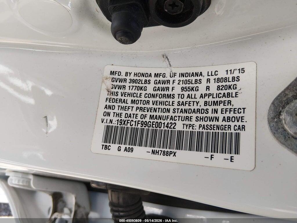 19XFC1F99GE001422 2016 HONDA CIVIC photo no. 9
