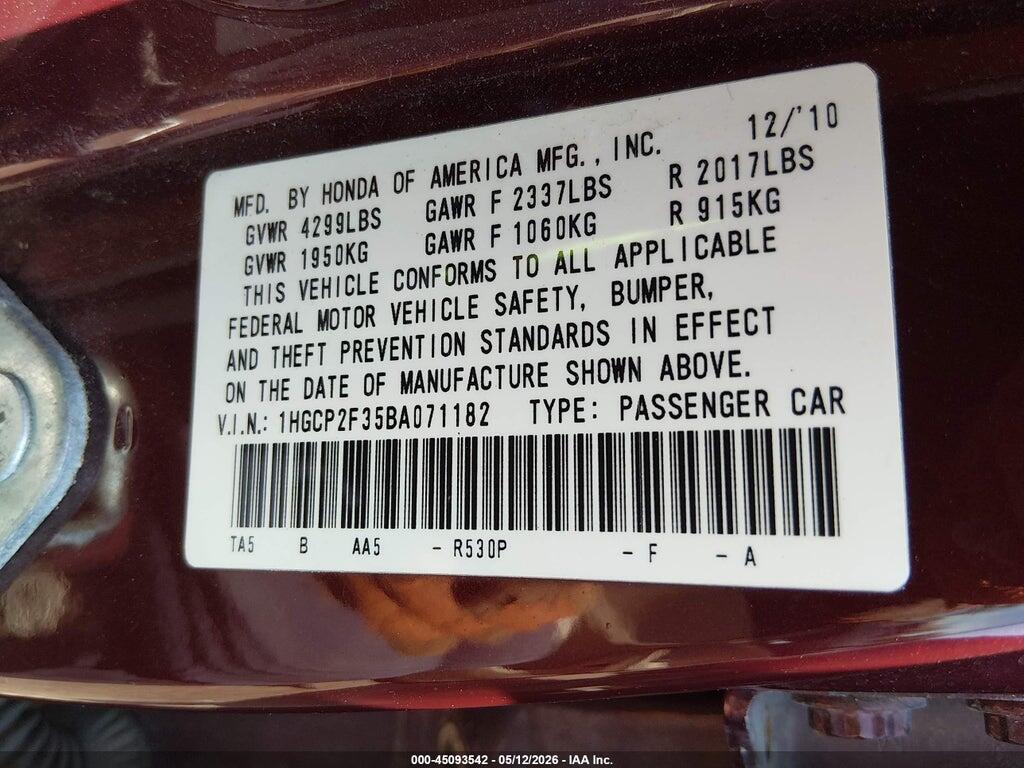 1HGCP2F35BA071182 2011 HONDA ACCORD photo no. 9
