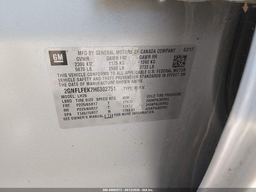 2GNFLFEK7H6302751 2017 CHEVROLET EQUINOX photo no. 9