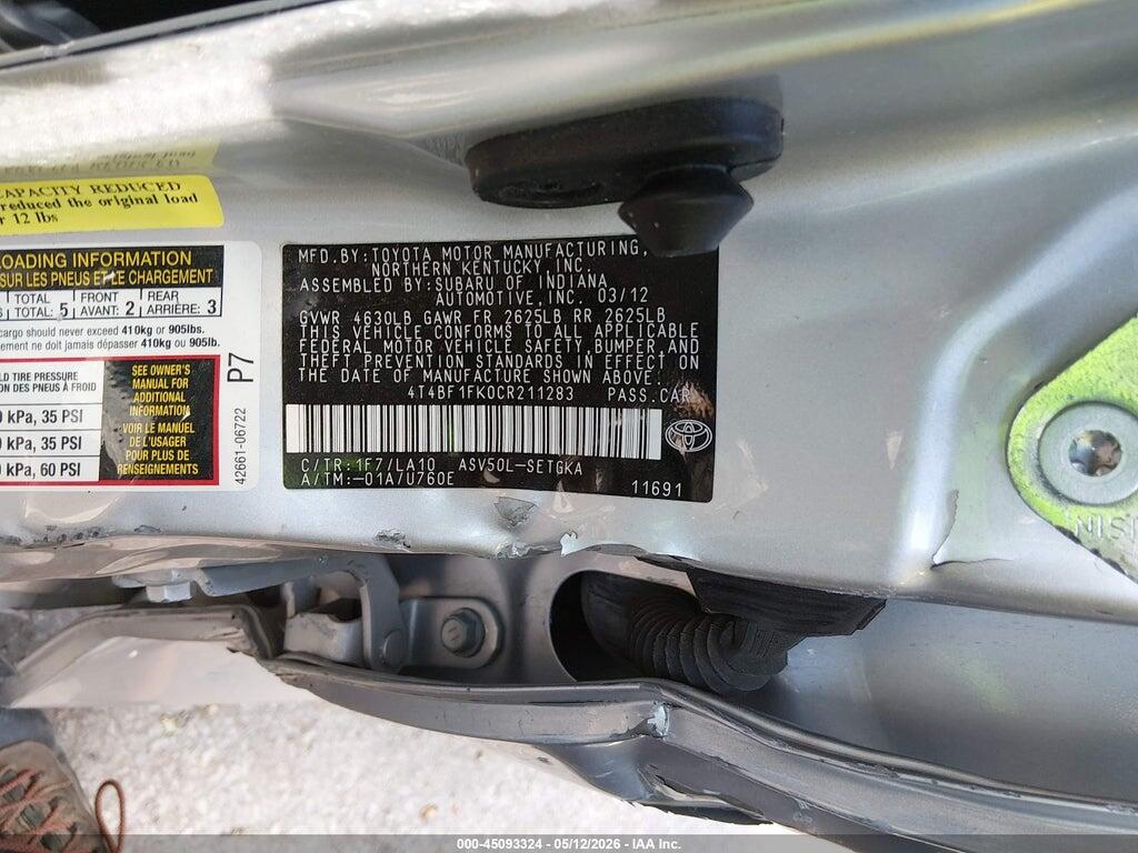 4T4BF1FK0CR211283 2012 TOYOTA CAMRY photo no. 9