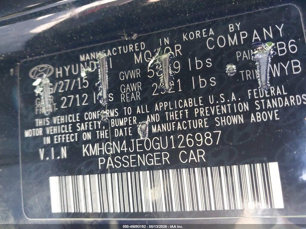 KMHGN4JE0GU126987 2016 HYUNDAI GENESIS photo no. 9