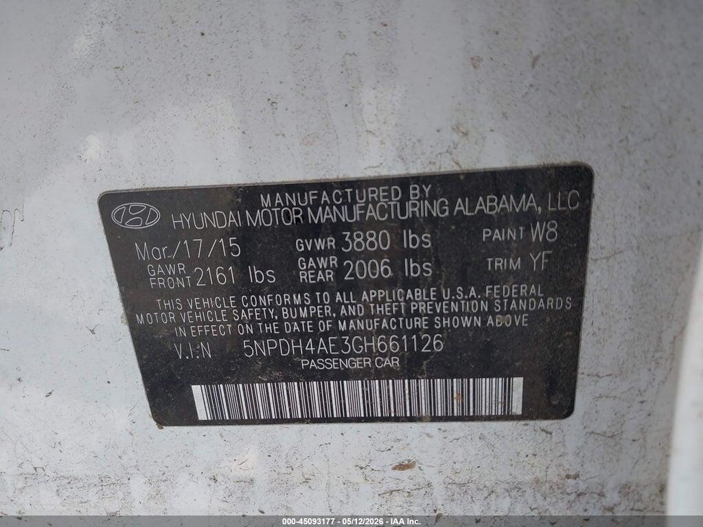 5NPDH4AE3GH661126 2016 HYUNDAI ELANTRA photo no. 9