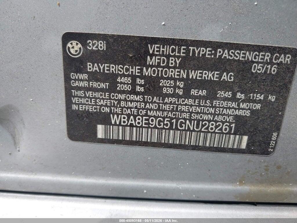 WBA8E9G51GNU28261 2016 BMW 328I photo no. 9