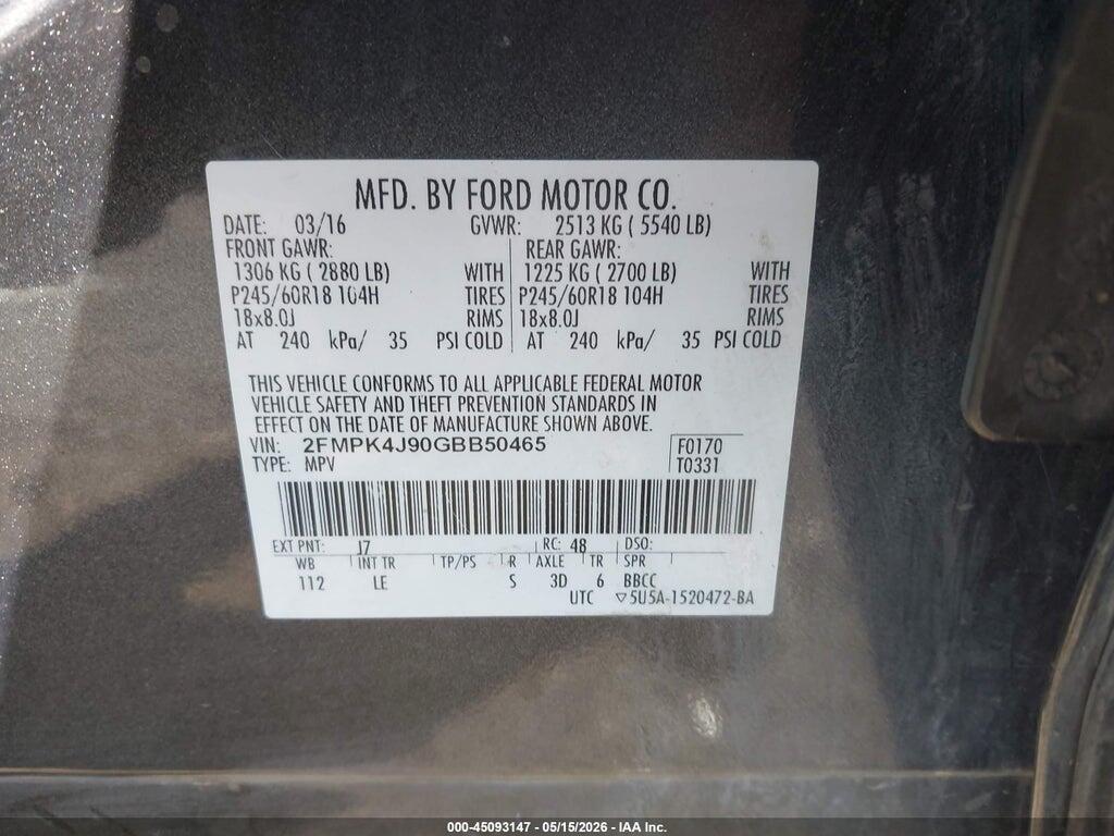 2FMPK4J90GBB50465 2016 FORD EDGE photo no. 9