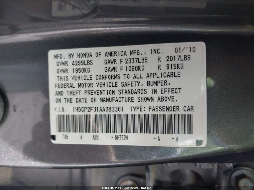 1HGCP2F31AA083361 2010 HONDA ACCORD photo no. 9
