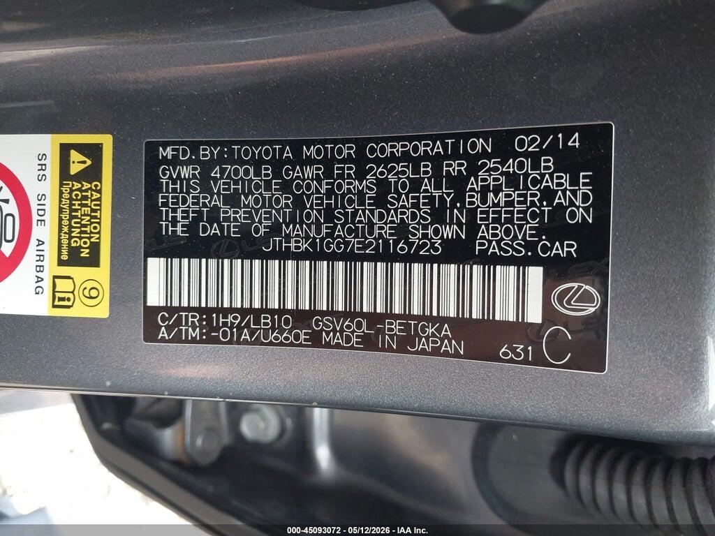 JTHBK1GG7E2116723 2014 LEXUS ES 350 photo no. 9