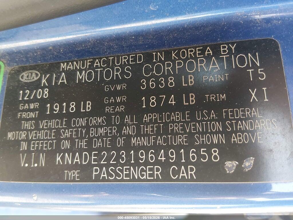 KNADE223196491658 2009 KIA RIO photo no. 9