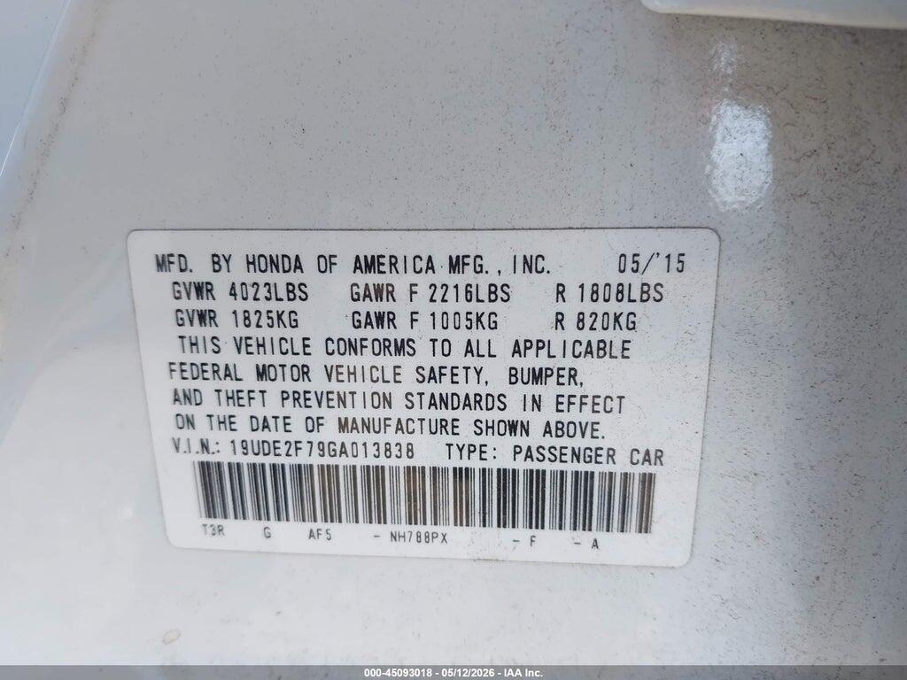 19UDE2F79GA013838 2016 ACURA ILX photo no. 9