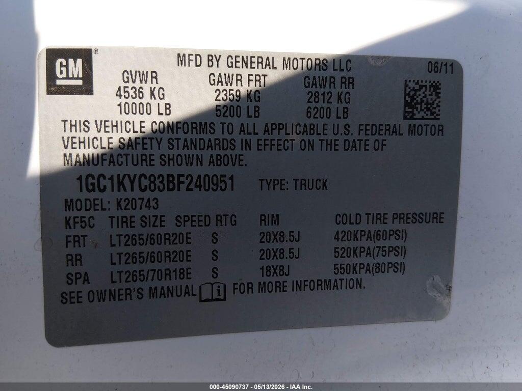 1GC1KYC83BF240951 2011 CHEVROLET SILVERADO 2500HD photo no. 9