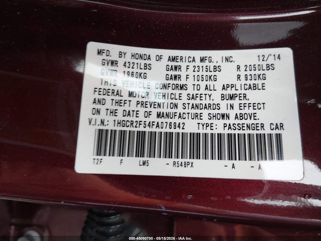 1HGCR2F54FA076942 2015 HONDA ACCORD photo no. 9