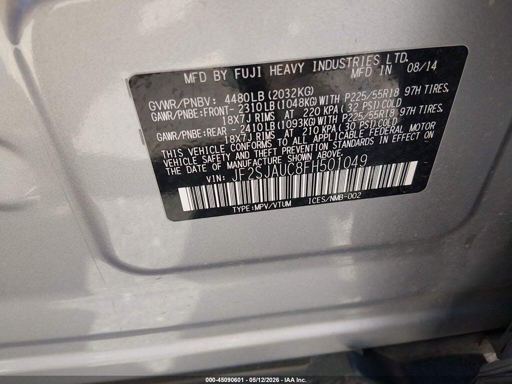 JF2SJAUC8FH501049 2015 SUBARU FORESTER photo no. 9
