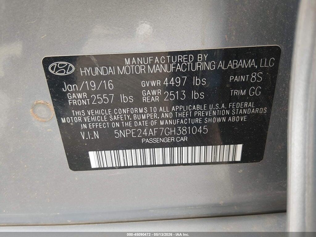 5NPE24AF7GH381045 2016 HYUNDAI SONATA photo no. 9