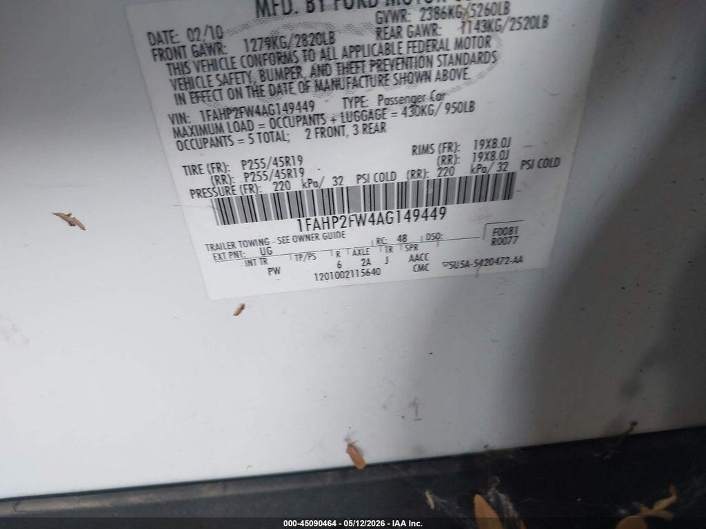 1FAHP2FW4AG149449 2010 FORD TAURUS photo no. 9