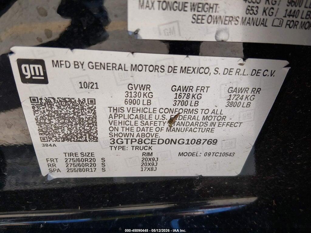 3GTP8CED0NG108769 2022 GMC SIERRA 1500 LIMITED photo no. 9